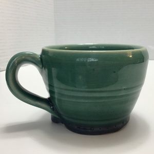 Beautiful Ceramic Pottery Teal Green Blue Mug Signed by Angela 05